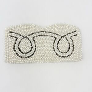 Vintage White Silver Pearl Beaded  Mini Clutch Bag